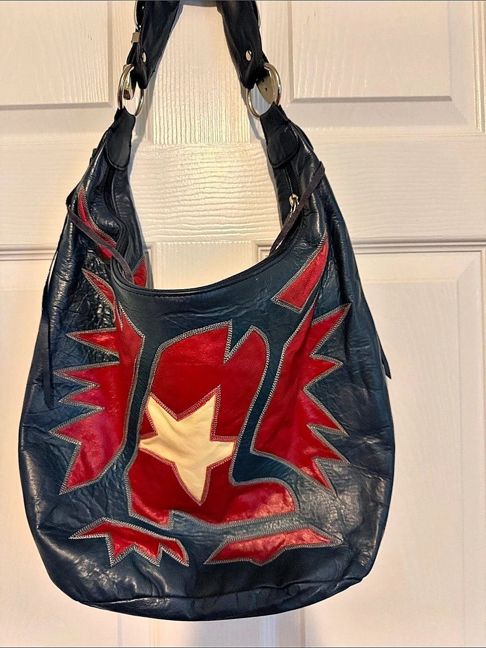 Geometric Shoulder Bag in Blue & Red